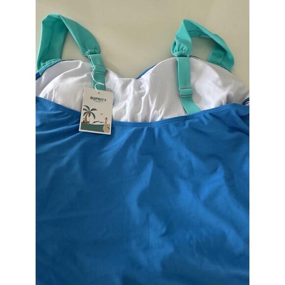 Tankini Swimsuit for Women Tummy Control Two Piece High Waist size 2XL turquoise - Picture 12 of 14
